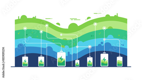 Illustration of geological deposits layers with sample tubes in a colorful, cross-section view of earth strata.