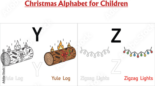 Beautiful Christmas alphabet colouring icons for childrens with white background
