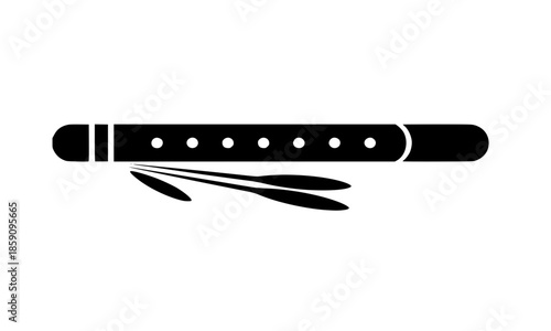 Lord Krishna Flute Bansuri Silhouette Vector Illustration, Traditional Indian Flute Black Line Art Minimalist Design, Shri Krishna Mor Pankh Feather Bansuri Graphic, Hindu Devotional Spiritual Symbol