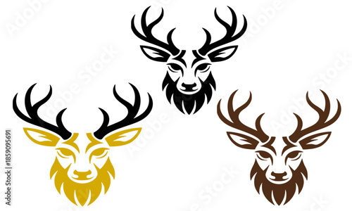 Majestic Deer Head with Antlers Vector Set in Multiple Colors, Stag Reindeer Face Silhouette Illustration Pack, Wildlife Animal Black Gold Brown Graphic, Hunting Trophy Logo Design
