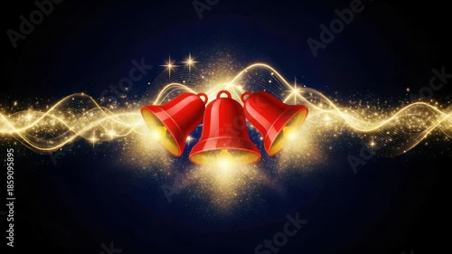 Elegant Holiday Bells and Golden Light Streaks on Deep Blue Background for Festive Designs