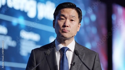 Business leader speaking at a technology conference event