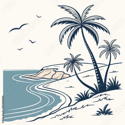 Tropical beach with palm trees