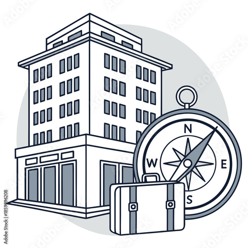 Traveler's compass and building