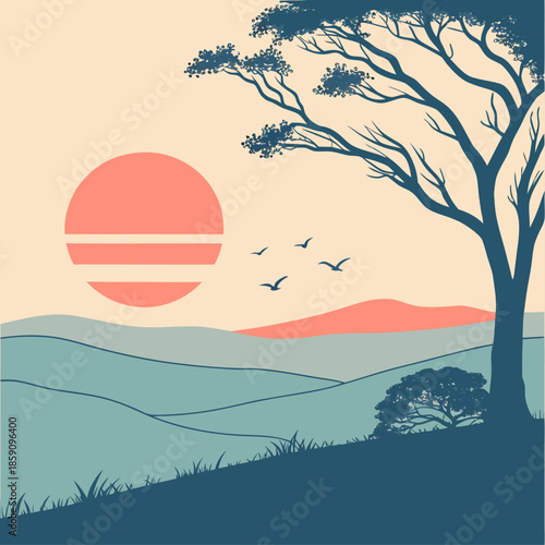 Sunset over rolling hills