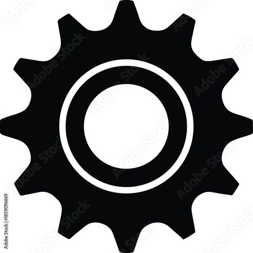 Black gear cogwheel silhouette vector with white inner circle 1