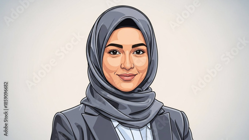 Portrait of a professional Muslim woman in a hijab and suit representing diversity and modern business isolated on a light background