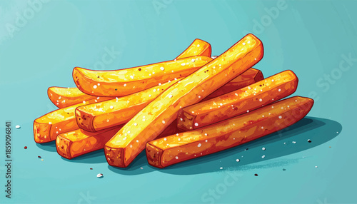 Stylized Illustration of Golden French Fries with Salt Sprinkles.
