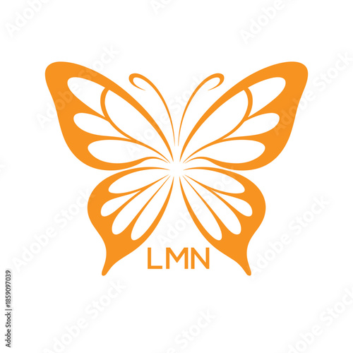 LMN Elegant Orange Butterfly Logo. LMN Design for Beauty, Spa, Wellness and Fashion. LMN bast Branding icon.
