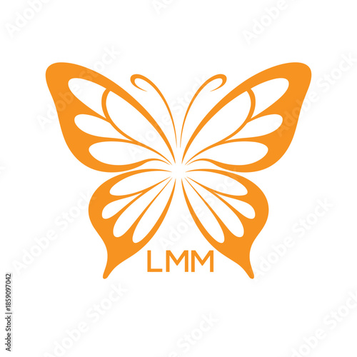 LMM Elegant Orange Butterfly Logo. LMM Design for Beauty, Spa, Wellness and Fashion. LMM bast Branding icon.
