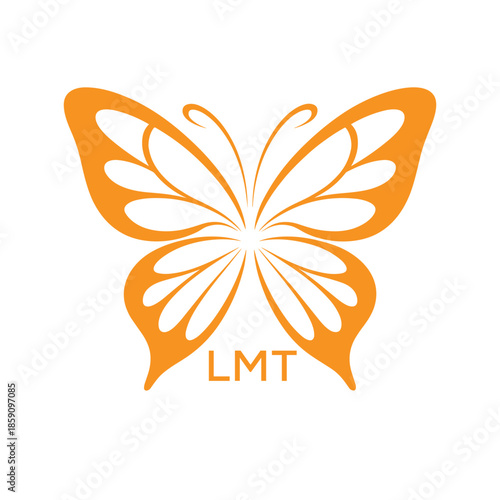 LMT Elegant Orange Butterfly Logo. LMT Design for Beauty, Spa, Wellness and Fashion. LMT bast Branding icon.
