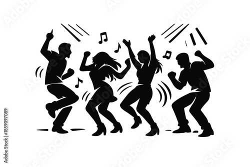Group Dance Party Celebration Silhouette