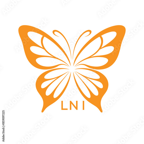 LNI Elegant Orange Butterfly Logo. LNI Design for Beauty, Spa, Wellness and Fashion. LNI bast Branding icon.
