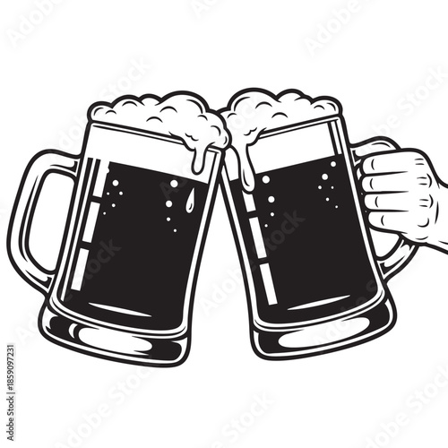 cheers to friendship with two clinking beer mugs in celebration