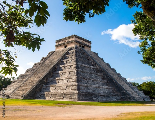 Ancient pyramid in a tropical setting