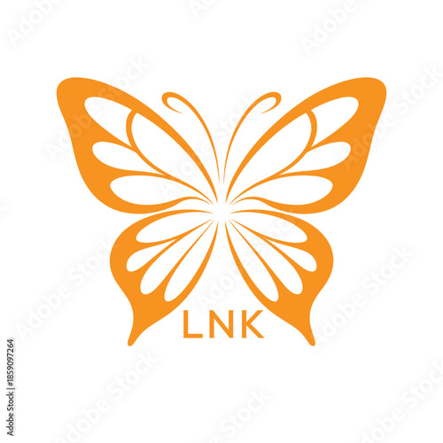 LNK Elegant Orange Butterfly Logo. LNK Design for Beauty, Spa, Wellness and Fashion. LNK bast Branding icon.
