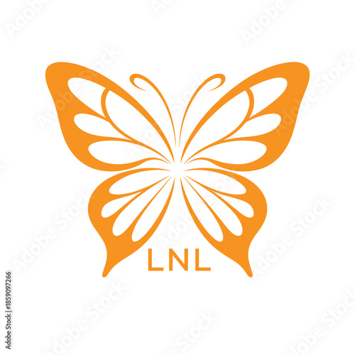LNL Elegant Orange Butterfly Logo. LNL Design for Beauty, Spa, Wellness and Fashion. LNL bast Branding icon.
