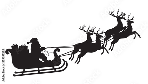 Christmas Santa Claus Sleigh with Reindeer Illustration