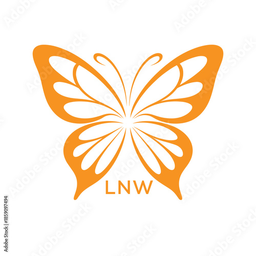 LNW Elegant Orange Butterfly Logo. LNW Design for Beauty, Spa, Wellness and Fashion. LNW bast Branding icon.
