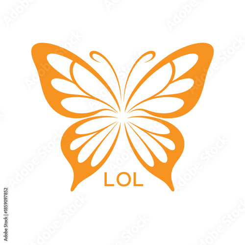 LOL Elegant Orange Butterfly Logo. LOL Design for Beauty, Spa, Wellness and Fashion. LOL bast Branding icon.
