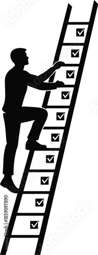 Businessman Climbing Checklist Ladder Progress Silhouette