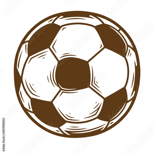 Vintage Brown and white soccer ball illustration with black panels on white background  sports equipment