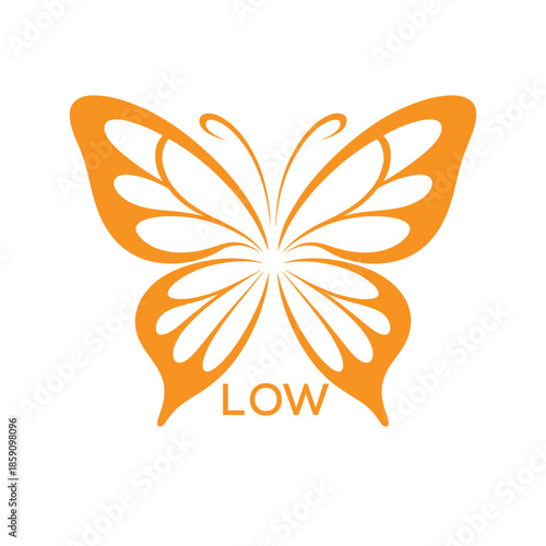 LOW Elegant Orange Butterfly Logo. LOW Design for Beauty, Spa, Wellness and Fashion. LOW bast Branding icon.
