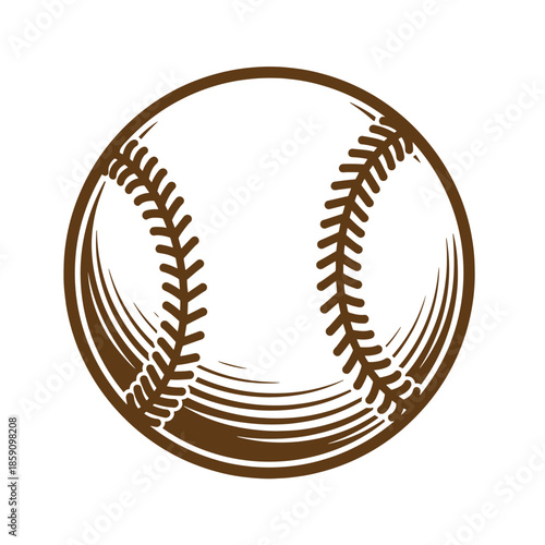 Vintage Brown baseball with stitching on white background  sports equipment illustration