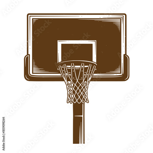 Vintage Brown basketball hoop and backboard with net on transparent background  sports equipment for playing basketball