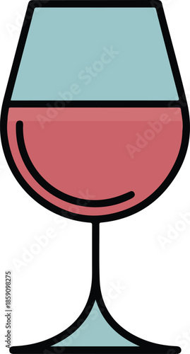 Wine Glass Vector Graphic Illustration with Red Wine and Blue Accents, Perfect for Drink Menus