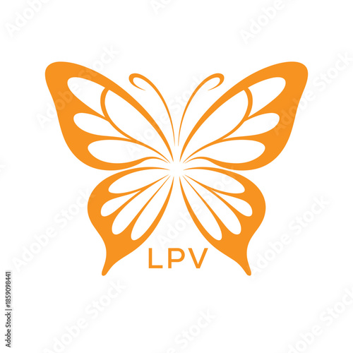 LPV Elegant Orange Butterfly Logo. LPV Design for Beauty, Spa, Wellness and Fashion. LPV bast Branding icon.
