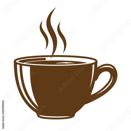 Vintage Brown coffee cup with steam rising from top isolated on white background