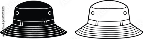 Two stylish bucket hats in black and white a versatile silhouette on transparent background