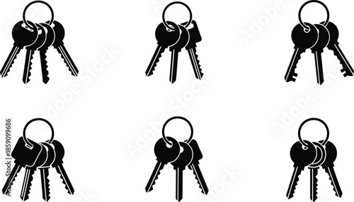 Three sets of keys in a repeating pattern on transparent background silhouette