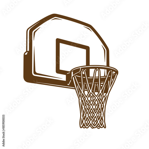 Vintage Brown illustration of a basketball hoop with backboard and net on white background