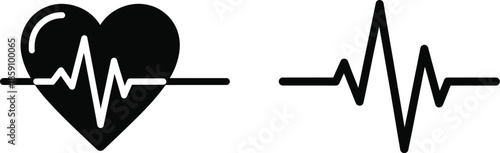 Heartbeat with electrocardiogram line medical symbol design on transparent background silhouette