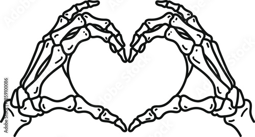 Two skeletal hands forming a heart shape on transparent background silhouette
