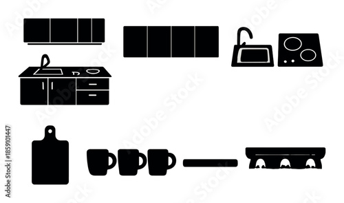 Silhouette kitchen utensils and appliances on a soft background