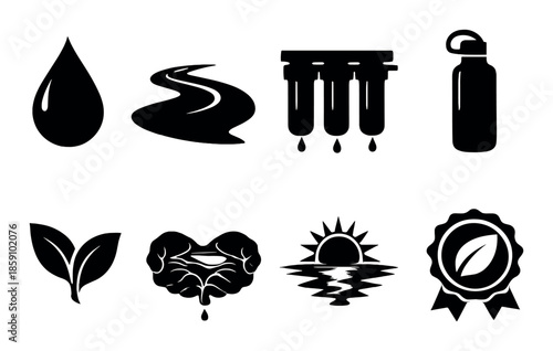 Eco icons: water, purification, sustainability, nature, environment