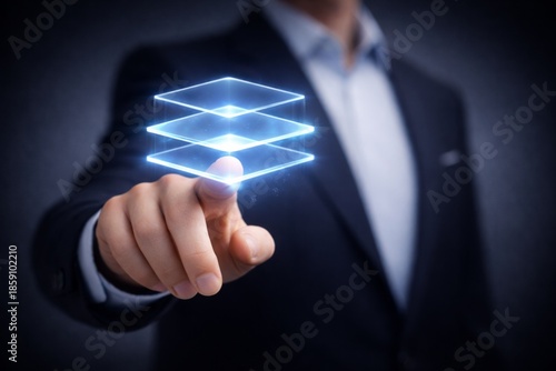 Digital Data Layers Architecture Concept with Cloud Technology Interface.
