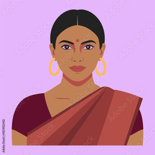 mature indian woman portrait flat vector