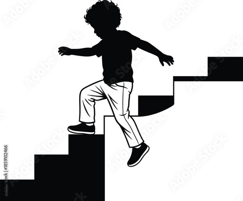 Child walking upstairs silhouette vector illustration symbolizing growth progress learning development success motivation education journey abstract design art