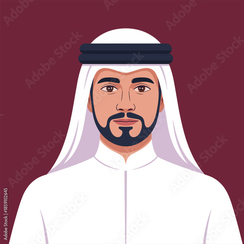 Portrait of bearded arab flat vector