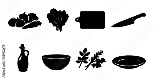 Kitchen utensils and ingredients silhouette composition
