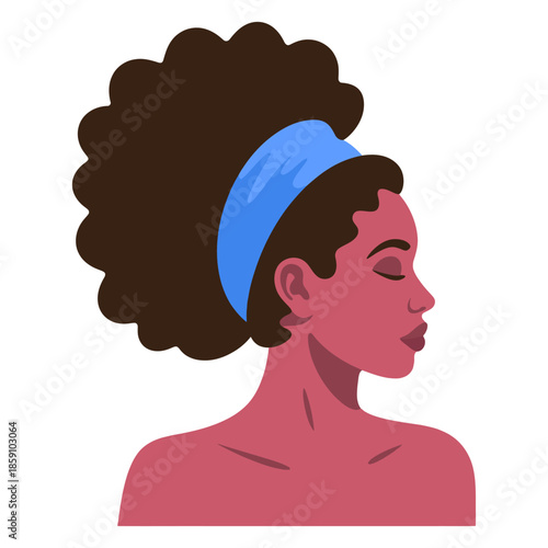 Black woman with lush hair portrait flat vector