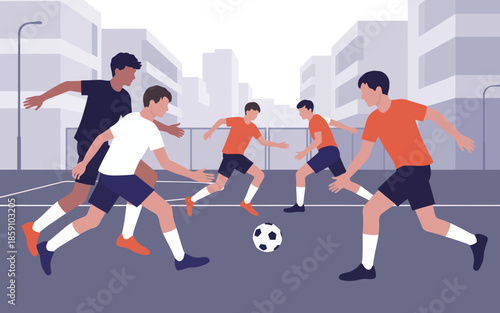 Urban soccer game action