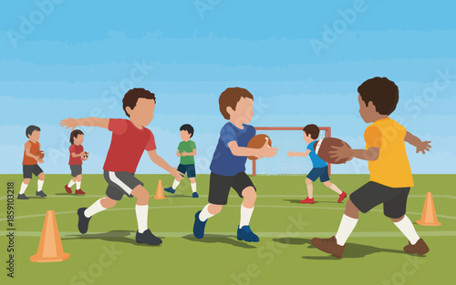 Kids playing soccer on field