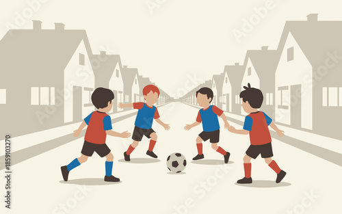 Kids playing soccer in neighborhood