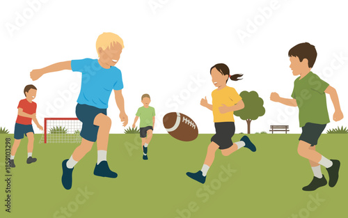 Kids playing football in park