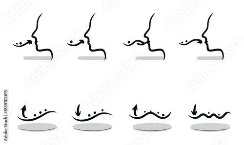 Diagram of minimalist icons depicting breathing techniques and airflow